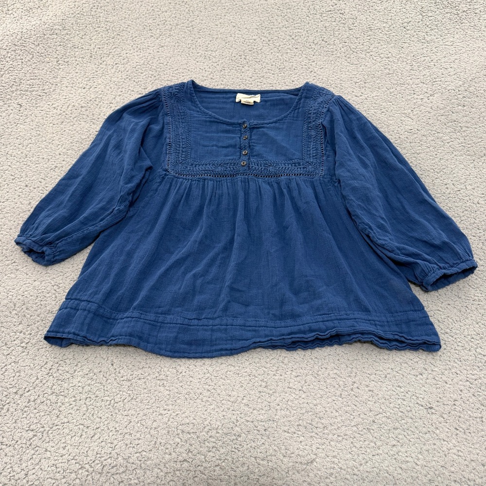 Denim & Supply Ralph Lauren Navy Blue Gauze Crochet Lace Peasant Blouse Medium